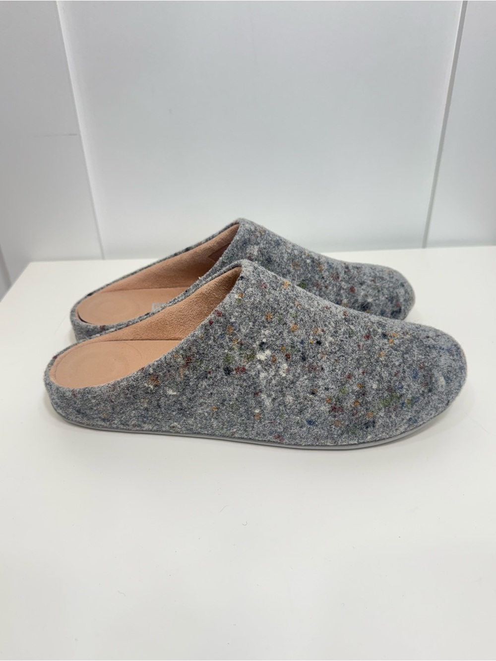 FITFLOP Chrissie Grey Multicolor Fleck Felt Mule Slippers Slip On Shoes US 11